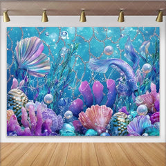 Lofaris Vibrant Mermaid Photography Backdrop with Colorful Coral and Shimmering Bubbles Underwater Fantasy Background for Studio Photoshoot
