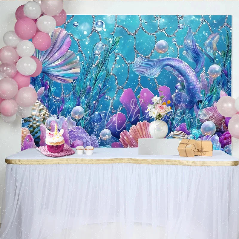 Lofaris Vibrant Mermaid Photography Backdrop with Colorful Coral and Shimmering Bubbles Underwater Fantasy Background for Studio Photoshoot