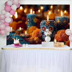 Lofaris Vibrant Mexican Fiesta Backdrop with Sugar Skull and Marigold Flowers Festive Day of the Dead Party Decor for Celebration