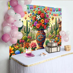 Lofaris Vibrant Mexican Fiesta Photography Backdrop with Colorful Flowers and Cacti Festive Party Decor for Celebration