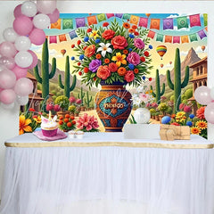 Lofaris Vibrant Mexican Fiesta Photography Backdrop with Colorful Flowers and Cacti Festive Party Decor for Celebration