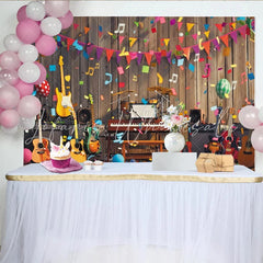 Lofaris Vibrant Music Party Birthday Backdrop with Guitars and Drums Colorful Celebration Background for Festive Photoshoot