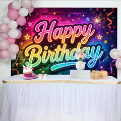 Lofaris Vibrant Neon Happy Birthday Photography Backdrop Colorful Brick Wall Background for Party Decor and Photoshoot