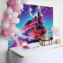 Lofaris Vibrant Neon Train Retro Music Photography Backdrop Disco Ball Party Background for Studio Photoshoot