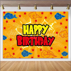 Lofaris Vibrant Orange Dragon Birthday Backdrop with Red Stars and Blue Clouds Happy Birthday Party Background for Kids Photoshoots