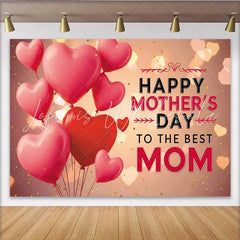 Lofaris Vibrant Pink and Red Heart Balloons Mothers Day Photography Backdrop Elegant Bokeh Mom Celebration