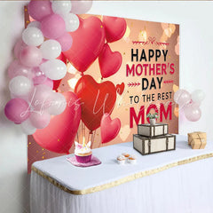 Lofaris Vibrant Pink and Red Heart Balloons Mothers Day Photography Backdrop Elegant Bokeh Mom Celebration