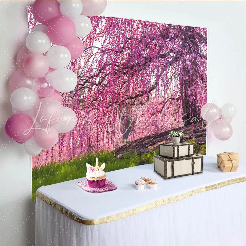 Lofaris Vibrant Pink Cherry Blossom Floral Photography Backdrop Natural Spring Background for Studio Photoshoot Party Decor