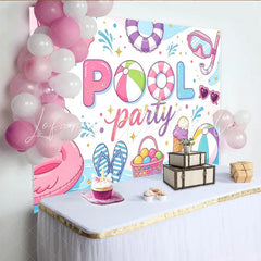 Lofaris Vibrant Pink Pool Party Birthday Backdrop with Flamingo Beach Ball and Snorkel Summer Celebration Background for Photoshoot