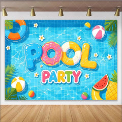 Lofaris Vibrant Pool Party Backdrop with Inflatable Letters Fun Summer Photography Background for Kids and Adults