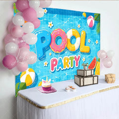 Lofaris Vibrant Pool Party Backdrop with Inflatable Letters Fun Summer Photography Background for Kids and Adults