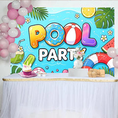 Lofaris Vibrant Pool Party Backdrop with Summer Elements and Fun Text Lively Photography Background for Celebration Decor