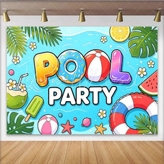 Lofaris Vibrant Pool Party Backdrop with Summer Elements and Fun Text Lively Photography Background for Celebration Decor