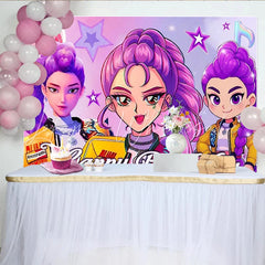 Lofaris Vibrant Purple Pink Cartoon Birthday Backdrop with Stars and Disco Ball Fun Party Background for Girls Photoshoot