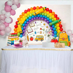 Lofaris Vibrant Rainbow Back To School Backdrop with Books and School Bus Educational Photography Background for Classroom Decor