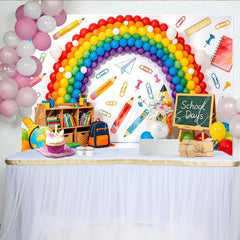 Lofaris Vibrant Rainbow Back To School Backdrop with School Days Theme Educational Classroom Background for Kids Party Decor and Photoshoot