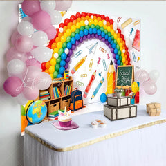Lofaris Vibrant Rainbow Back To School Backdrop with School Days Theme Educational Classroom Background for Kids Party Decor and Photoshoot