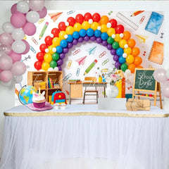 Lofaris Vibrant Rainbow Balloon Arch Back to School Backdrop Classroom Theme Photography Background for School Days Party Decor
