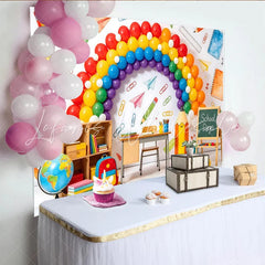 Lofaris Vibrant Rainbow Balloon Arch Back to School Backdrop Classroom Theme Photography Background for School Days Party Decor