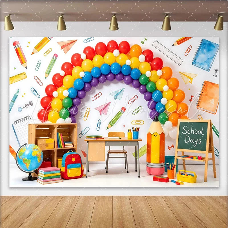 Lofaris Vibrant Rainbow Balloon Arch Back to School Backdrop Classroom Theme Photography Background for School Days Party Decor