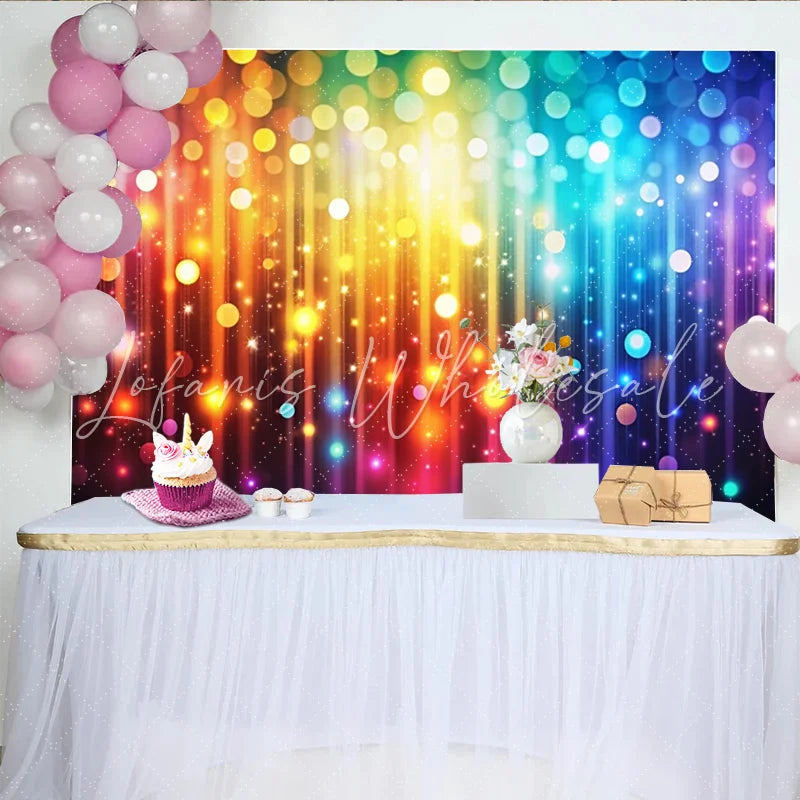 Lofaris Vibrant Rainbow Bokeh Photography Backdrop with Light Streaks Sparkling Party Background for Studio Photoshoots