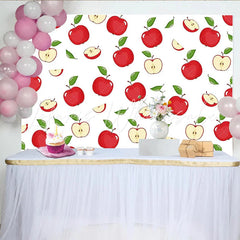 Lofaris Vibrant Red Apple Photography Backdrop with Green Leaves Seamless Fruit Pattern for Studio Photoshoot