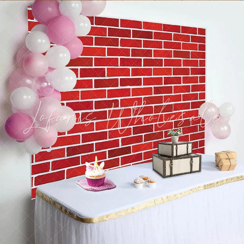 Lofaris Vibrant Red Brick Wall Photography Backdrop with White Mortar Texture Durable Photo Studio Background for Portrait and Event Decor