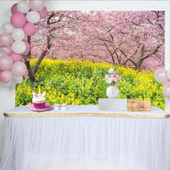 Lofaris Vibrant Spring Floral Photography Backdrop Pink Cherry Blossom and Yellow Flower Background for Studio Photoshoot