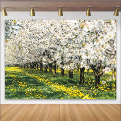 Lofaris Vibrant Spring Floral Photography Backdrop with White Blossoms and Yellow Wildflowers Nature Scenery Background for Studio Portrait