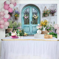 Lofaris Vibrant Spring Garden Entrance Party Backdrop with Easter Bunnies and Colorful Eggs for Easter Party Baby Shower