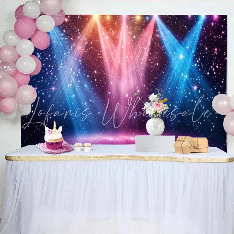 Lofaris Vibrant Stage Spotlight Photography Backdrop with Glitter and Sparkling Lights Dynamic Party Background for Photoshoot