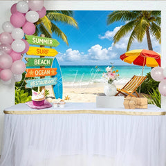 Lofaris Vibrant Summer Beach Photography Backdrop with Palm Trees and Ocean Tropical Vacation Background for Photoshoots and Party Decor