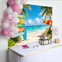 Lofaris Vibrant Summer Beach Photography Backdrop with Palm Trees and Ocean Tropical Vacation Background for Photoshoots and Party Decor