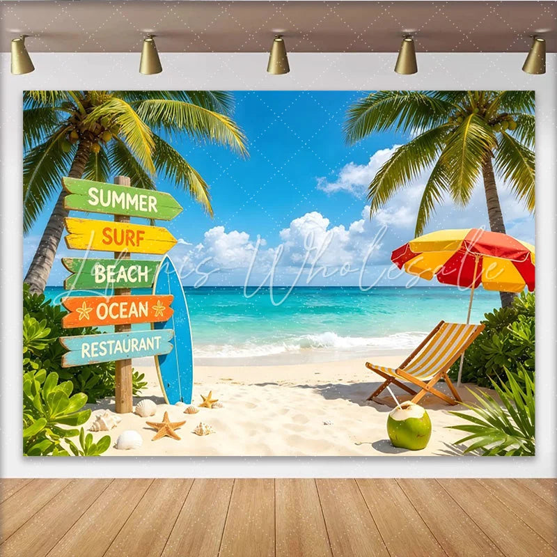 Lofaris Vibrant Summer Beach Photography Backdrop with Palm Trees and Ocean Tropical Vacation Background for Photoshoots and Party Decor