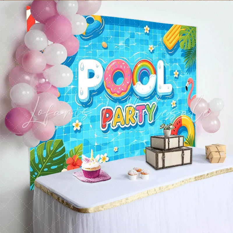 Lofaris Vibrant Summer Pool Party Photography Backdrop Fun Photo Booth Background for Event Decor and Photoshoot
