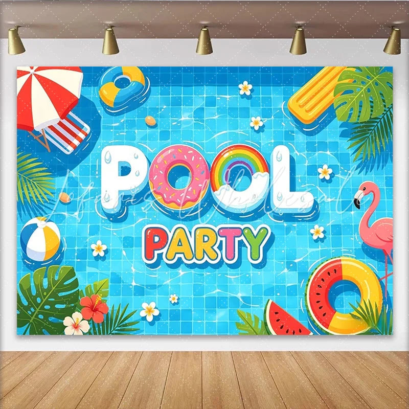 Lofaris Vibrant Summer Pool Party Photography Backdrop Fun Photo Booth Background for Event Decor and Photoshoot