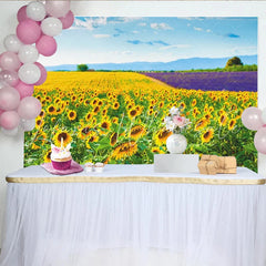 Lofaris Vibrant Sunflower and Lavender Field Natural Scenery Backdrop Beautiful Landscape Photo Background for Studio Photography