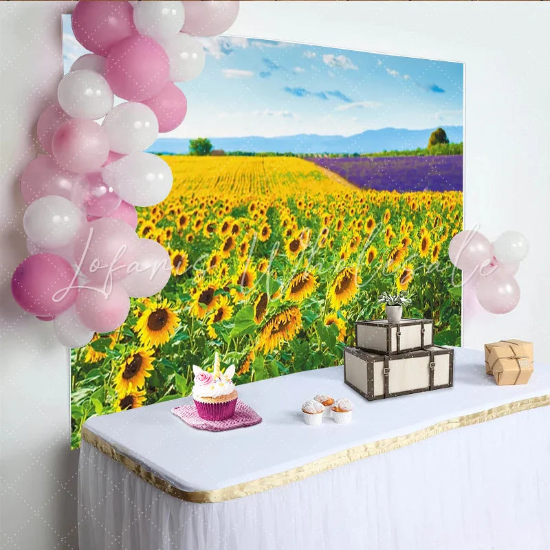 Lofaris Vibrant Sunflower and Lavender Field Natural Scenery Backdrop Beautiful Landscape Photo Background for Studio Photography