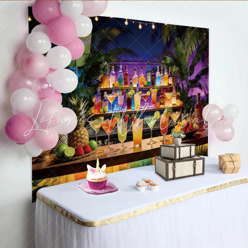 Lofaris Vibrant Tropical Bar Photography Backdrop for Summer Party Exotic Nightlife Background for Festive Event Decor
