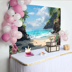 Lofaris Vibrant Tropical Beach Photography Backdrop with Blue Ocean and Palm Trees Scenic Summer Background for Vacation Photoshoot