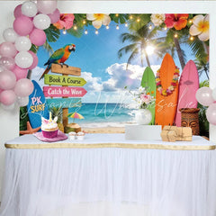 Lofaris Vibrant Tropical Beach Photography Backdrop with Surfboards Summer Vacation Background for Party Decor