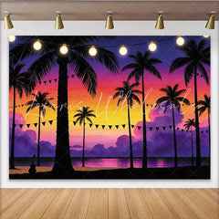 Lofaris Vibrant Tropical Sunset Photography Backdrop with Palm Trees and String Lights Beach Party Background for Summer Photos