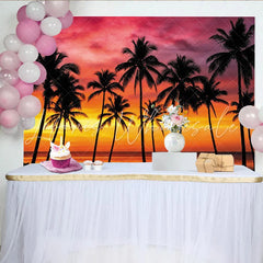 Lofaris Vibrant Tropical Sunset Photography Backdrop with Palm Trees Beautiful Ocean Beach Background for Summer Party Decor