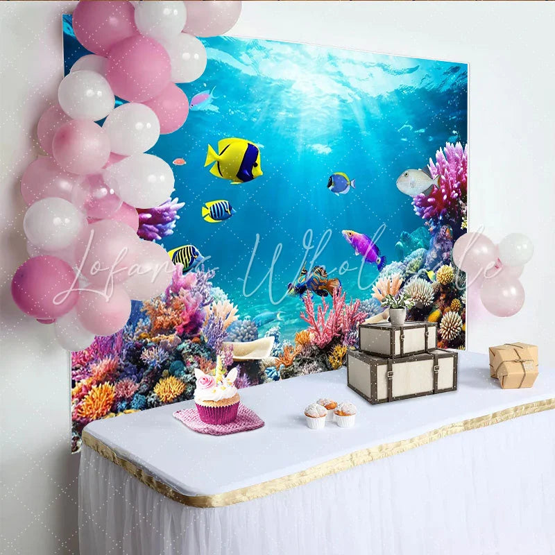 Lofaris Vibrant Underwater Coral Reef Natural Scenery Backdrop with Colorful Fish Ocean Theme Photo Background for Studio