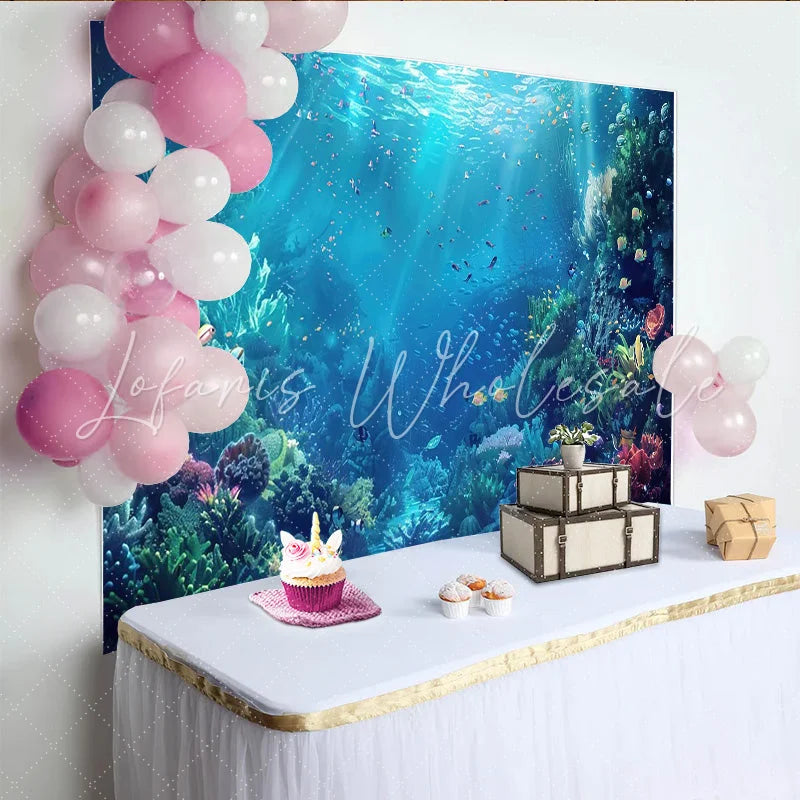 Lofaris Vibrant Underwater Coral Reef Photography Backdrop with Colorful Fish Deep Blue Ocean Photo Background for Marine Theme Photoshoot