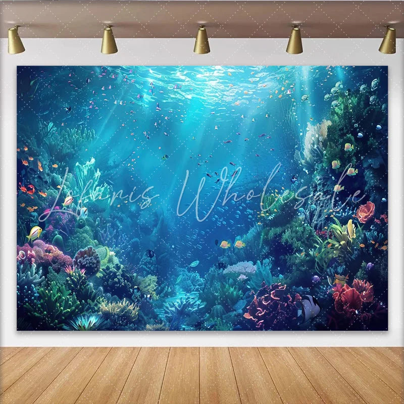 Lofaris Vibrant Underwater Coral Reef Photography Backdrop with Colorful Fish Deep Blue Ocean Photo Background for Marine Theme Photoshoot