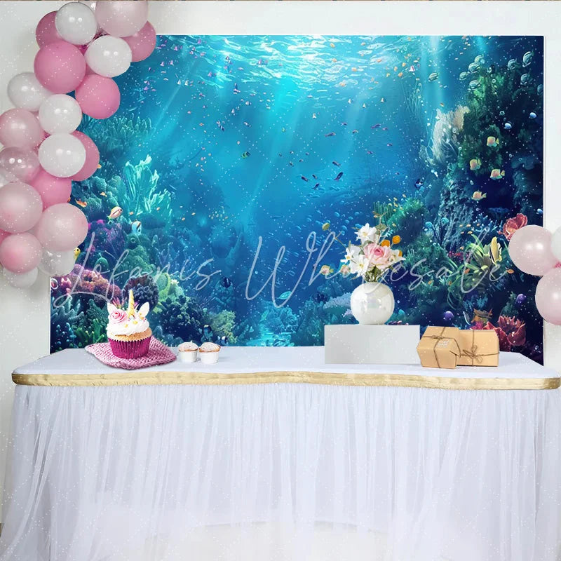 Lofaris Vibrant Underwater Coral Reef Photography Backdrop with Colorful Fish Deep Blue Ocean Photo Background for Marine Theme Photoshoot