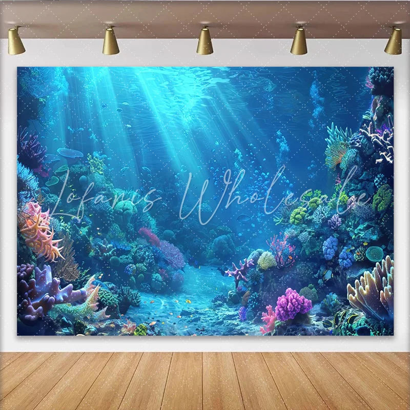 Lofaris Vibrant Underwater Coral Reef Photography Backdrop with Sunlight Rays Beautiful Marine Life Background for Studio Photoshoot