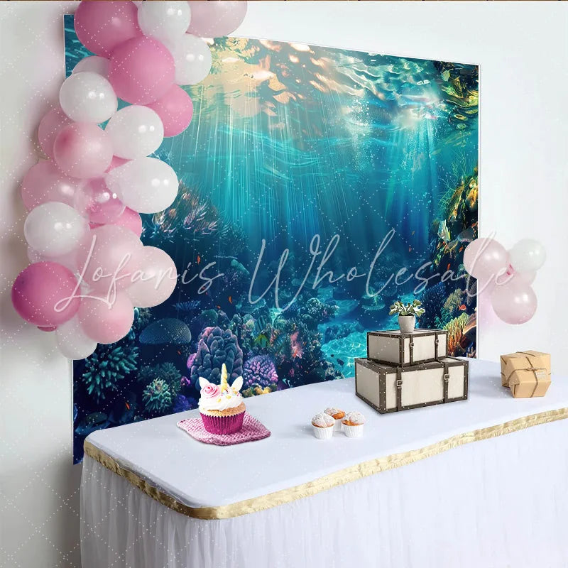 Lofaris Vibrant Underwater Coral Reef Photography Backdrop with Sunlight Rays Deep Blue Ocean Background for Studio Photoshoot