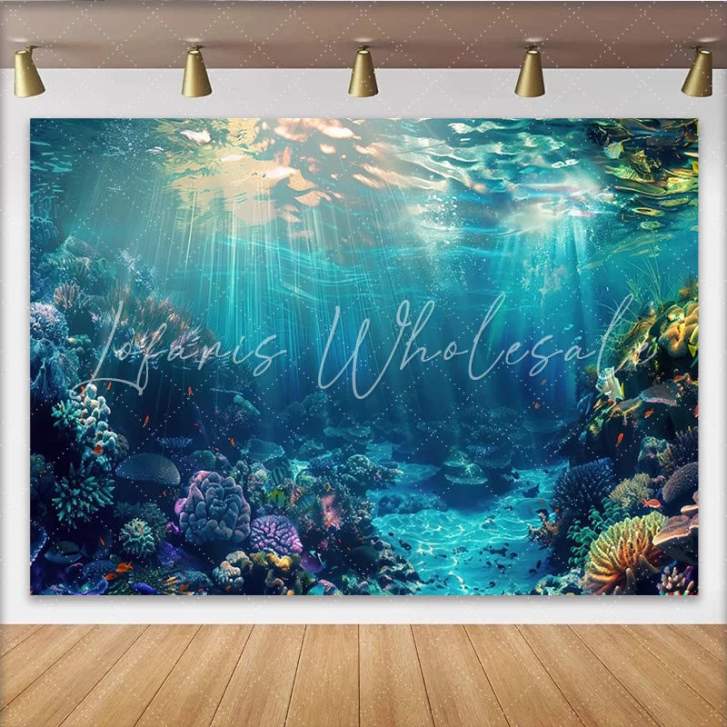 Lofaris Vibrant Underwater Coral Reef Photography Backdrop with Sunlight Rays Deep Blue Ocean Background for Studio Photoshoot